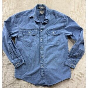 LL Bean Sun Washed Canvas Shirt Traditional Fit Men’s Small Blue Hiking Western
